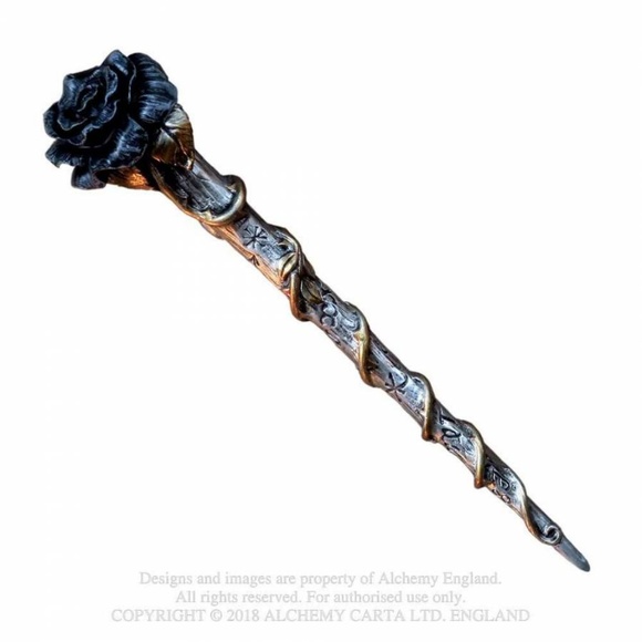 DISCONTINUED!!!  Alchemy Gothic Black Rose Wiccan Magick Scepter Resin Wand 11" - Picture 5 of 5